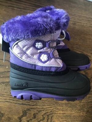NUEVO Niño Niña Kamik Púrpura Impermeable Suela de Goma Botas de Nieve 6 8 Foto 1 de 4