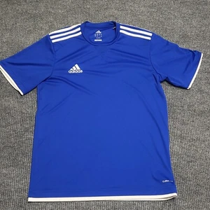 Adidas Mens Core 11 ClimaLite T-shirt Medium Blue Stripes Embroidered Athletic - Picture 1 of 10