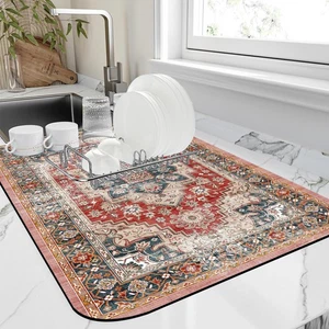 Tappetino Asciugapiatti Stile Persiano Tessuto Tappeto Texture Asciugapiatti Pad12"X19"Assorbire... - Foto 1 di 7