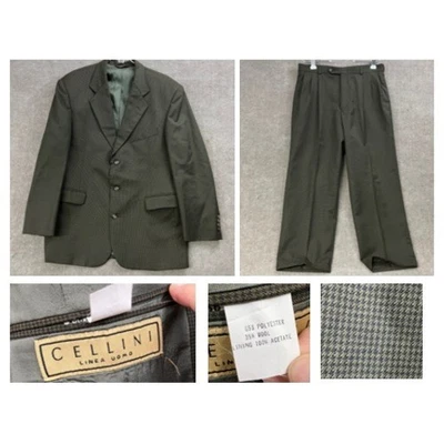 Cellini Linea Uomo 42R Men 2pc Suit 33x29 Brown Houndstooth Career - Image 1 of 4