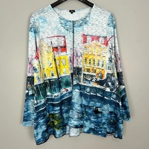 Shana Art to Wear Bedruckte Tunika Top Damen Gr. XL Bunt Artsy Venice Strick - Bild 1 von 7