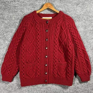 VINTAGE Athena Design Irish Wool Cable Knit Cardigan Sweater Handmade Small Red - Bild 1 von 13