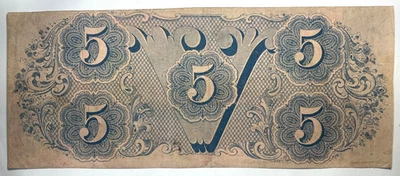 1864 $5 CSA CONFEDERATE STATES OF AMERICA CURRENCY NOTE RICHMOND FANCY REVERSE!! - Image 1 of 2