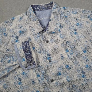 Camisa Robert Graham Hombres 2XL Azul Cachemira Floral Clásica Puño Abatible Vestido de Diseñador - Imagen 1 de 10