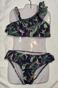 Janie And Jack Girl Size 14 2pc Swimsuit Ruffle Navy Jungle Monkey Print Euc - Picture 1 of 8