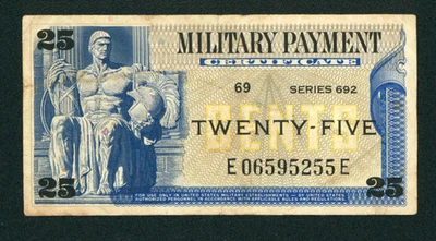 Série 692 25 centavos Certificado de Pagamento Militar dos EUA ** PAPEL MOEDA - Imagem 1 de 2