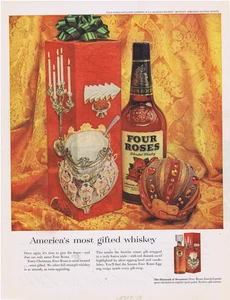 1959 Four Roses Whiskey Christmas Cartons & Beaded Christmas Ball Print Ad - Picture 1 of 1