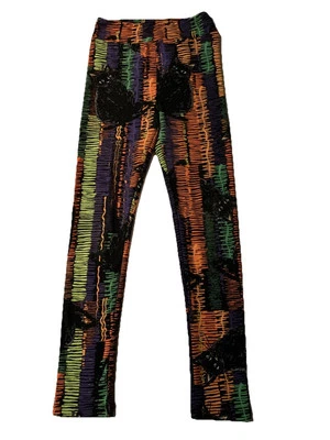Lularoe Girls Black Cat Colorful Comfy Stretch Pull On Leggings L/XL Halloween - Image 1 of 4