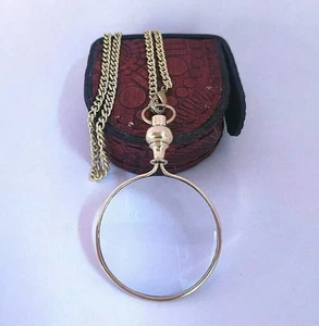 "Collar medallón lupa latón vintage - colgante lupa en cadena" - Imagen 1 de 3