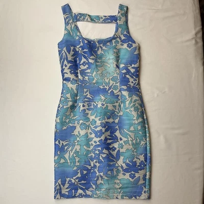 Vestido JLO JENNIFER LOPEZ Azul Floral Talla S Verano Vacaciones Playa Lápiz Elástico Foto 1 de 4