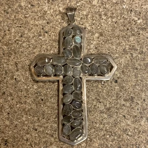 Großer Kreuz Anhänger Sterlingsilber und Labradorit Vintage - Bild 1 von 7