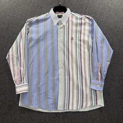 Vintage Chaps Ralph Lauren Shirt Mens 17.5 34/35 Striped Crest Button Up 90s USA - Image 1 of 4