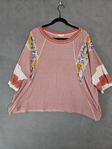 Easel Womens Large Oversized Boho Patchwork Short Floral Stripe Lagenlook Scoop - Picture 1 of 9