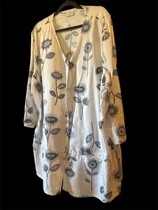 Lo último túnica azul y blanca de mezcla de algodón y lino para mujer 3XL con botones concha - Imagen 1 de 8