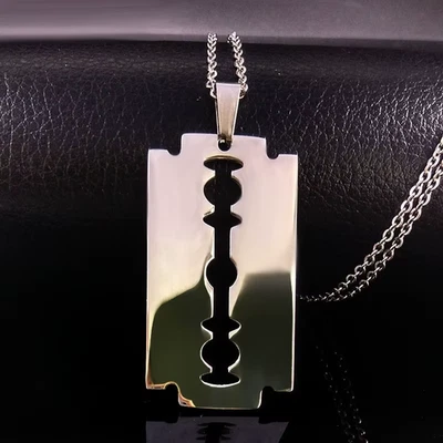 Collar colgante de hoja de afeitar de acero inoxidable collar punk afeitadora joyería Foto 1 de 4