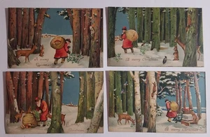 Babbo Natale nella foresta con animali set di 4 cartoline natalizie d'epoca, Germania - Foto 1 di 9