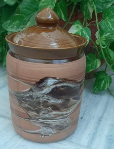 Tarro de encurtido de cerámica india | Bote de almacenamiento marrón con tapa | Tetera azucarera - Imagen 1 de 8