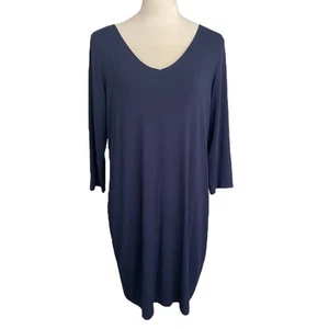 Abito Eileen Fisher Midnight scollo a V tubino maglia viscosa donna taglia L - Foto 1 di 6