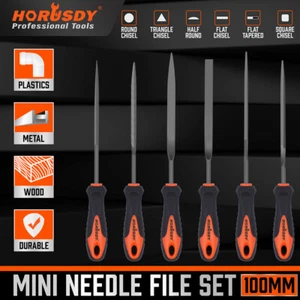 6PC Needle File Set 6" Flat Square Triangular Round Half-Round Strength W/ Pouch - Picture 1 of 10