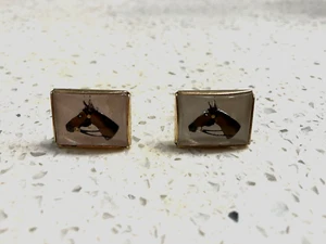 2 VTG CUFFLINKS PLUS 1 TIE CLIP BAR GOLD TONE HORSE HEAD ANSON - Picture 1 of 13