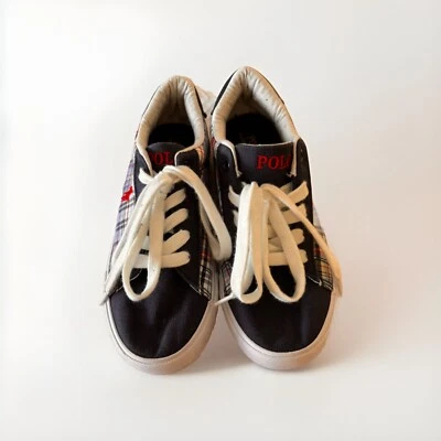 Polo Ralph Lauren Niño Talla 3 Easton Cuadros Con Cordones Informales Tenis Zapatos Foto 1 de 4