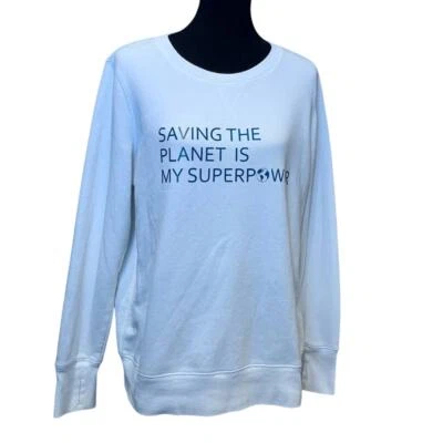 Sudadera estampada a mano reciclada XL Saving the Planet Superpower para mujer Foto 1 de 3