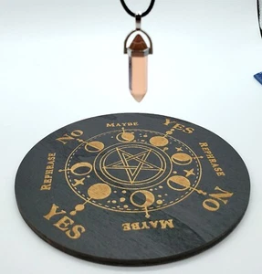 Holz Wahrsagebrett mit rosa Anhänger Halskette Ouija Wicca Hexerei 5,9" - Bild 1 von 7