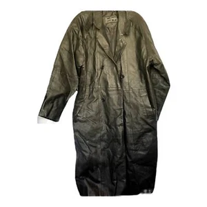 Vintage Gino di Giorgio for Men trench coat Size Large Black Heavy Leather - Picture 1 of 13