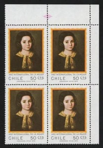 Chile Stamp International Women's Year "Portrait of Girl" Art Paint Block of 4 M - Picture 1 of 1