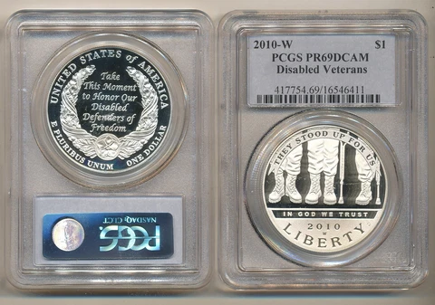 2010 W Disabled Veterans PCGS PR69 Deep Cameo Proof Commemorative Silver Dollar Cover