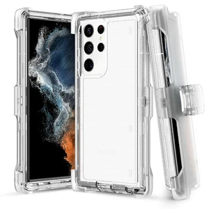 For Samsung Galaxy S24 S23 S22+ Ultra Shockproof Heavy Duty Clear Case + Clip - Picture 1 of 9