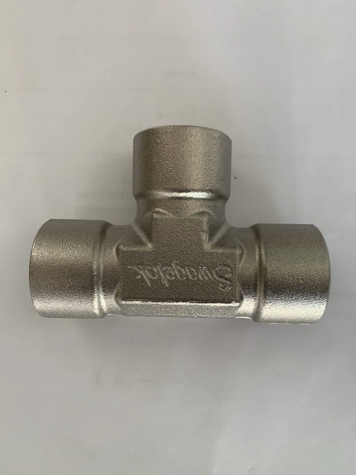 New Swagelok Stainless Steel Pipe Tee Fitting, 1/2" Female NPT, SS-8-T - Image 1 of 1
