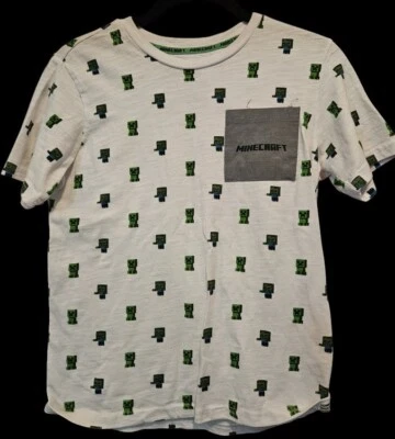 * MINECRAFT White Creeper and Zombie Print Short Sleeved Top Boys L Size 10-12 - Image 1 of 4