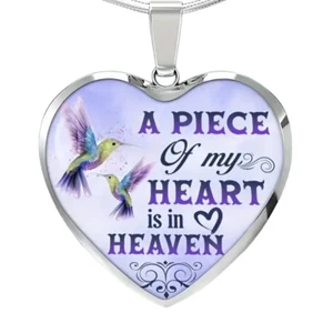Hummingbird A Piece of my Heart is in Heaven Pendant Necklace - New - Picture 1 of 2