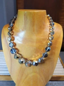 Vintage Large Faceted Crystal Gold Wash Graduated Beaded Necklace Sterling Clasp - Picture 1 of 10
