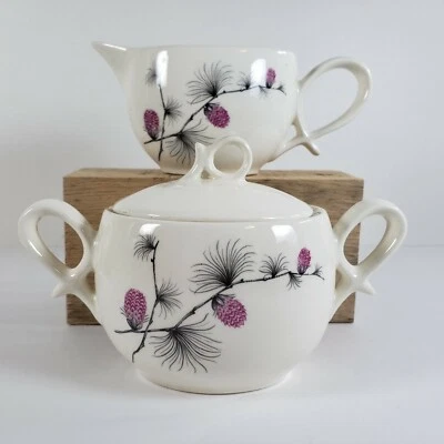 Azúcar y crema Canonsburg de colección cerámica blanca rosa piña trébol salvaje MCM Foto 1 de 4