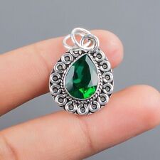Birthday Gift For Her Natural Green Emerald Pendant Band Unknown Silver Plated