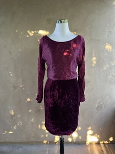 Vtg Liz Claiborne 80s Knee Length Evening Dress Burgundy Velvet Satin Scoop Sz 4 - Picture 1 of 6