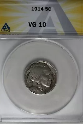 1914  .05  ANACS  VG 10  Buffalo Nickel, Indian Nickel, 5 Cent Piece - Image 1 of 2
