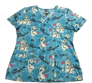 Disney Frozen Olaf Scrub Top I Feel All Warm Inside Medical Nursing Size S Small - Picture 1 of 4