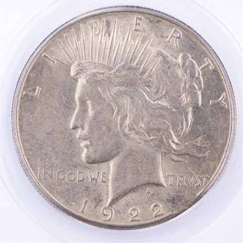1922-S Peace Dollar ANACS AU55 Rim Clip Silver $1 Mint Error Clipped Planchet Cover