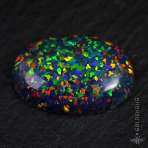 Black Fire Opal Oval Cab Rainbow Flash 3D Stone Grown Loose Gemstone 10x14mm, EU - Picture 1 of 12