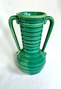 Vintage Shawnee Pottery Ringed Banded Cabinet Vase Green 5 3/8" Tall EUC - Picture 1 of 5