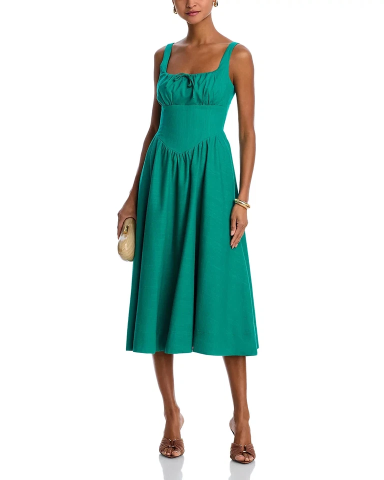 AQUA TIE FRONT SL MIDI DRESS XXS