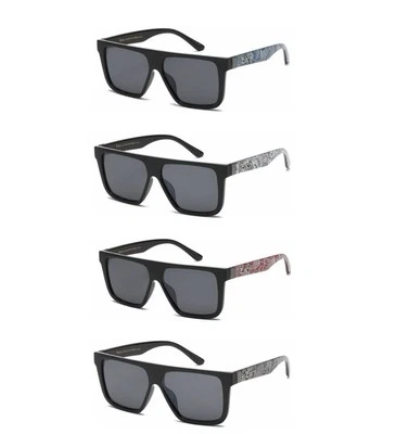 LOCS Sunglasses Bandana Printed Legs Retro Flat Top Plastic Frame Dark Lens Men. - Image 1 of 4