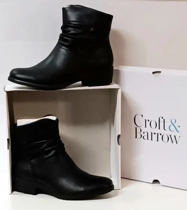 Croft & Barrow Kohls Wom Rigina Pleats Bk Side Zip Ankle Faux Boots Sz 10M New - Picture 1 of 15
