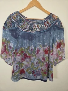 Sundance Seidenhemd mehrfarbig geblümt 3/4 Arm Popover Büro Luxus Boho Smal - Bild 1 von 5