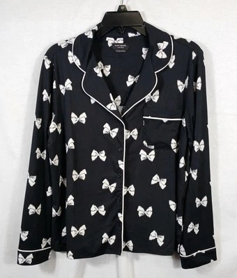 Kate Spade New York Women's Long Sleeve Pajama Top Black w/ White Bows Size Med — 第 1/4 张图片