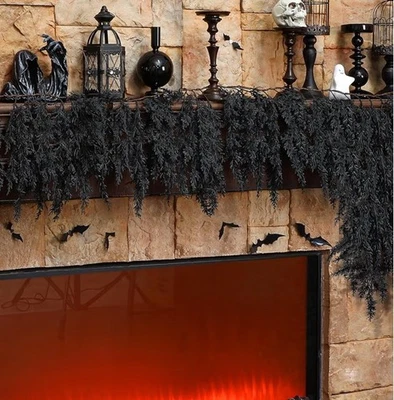 Halloween Garland Black Plastic 6" Spooky Halloween Cedar Garland Indoor/Outdoor - Image 1 of 4