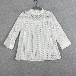ModCloth Eyelet Lace Blouse Womens Size XL White Cottagecore Boho Romantic - Picture 1 of 9